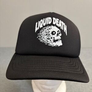 Liquid Death Trucker Hat Mens OSFA Blk Skull Graphic Murder Your Thirst Snapback